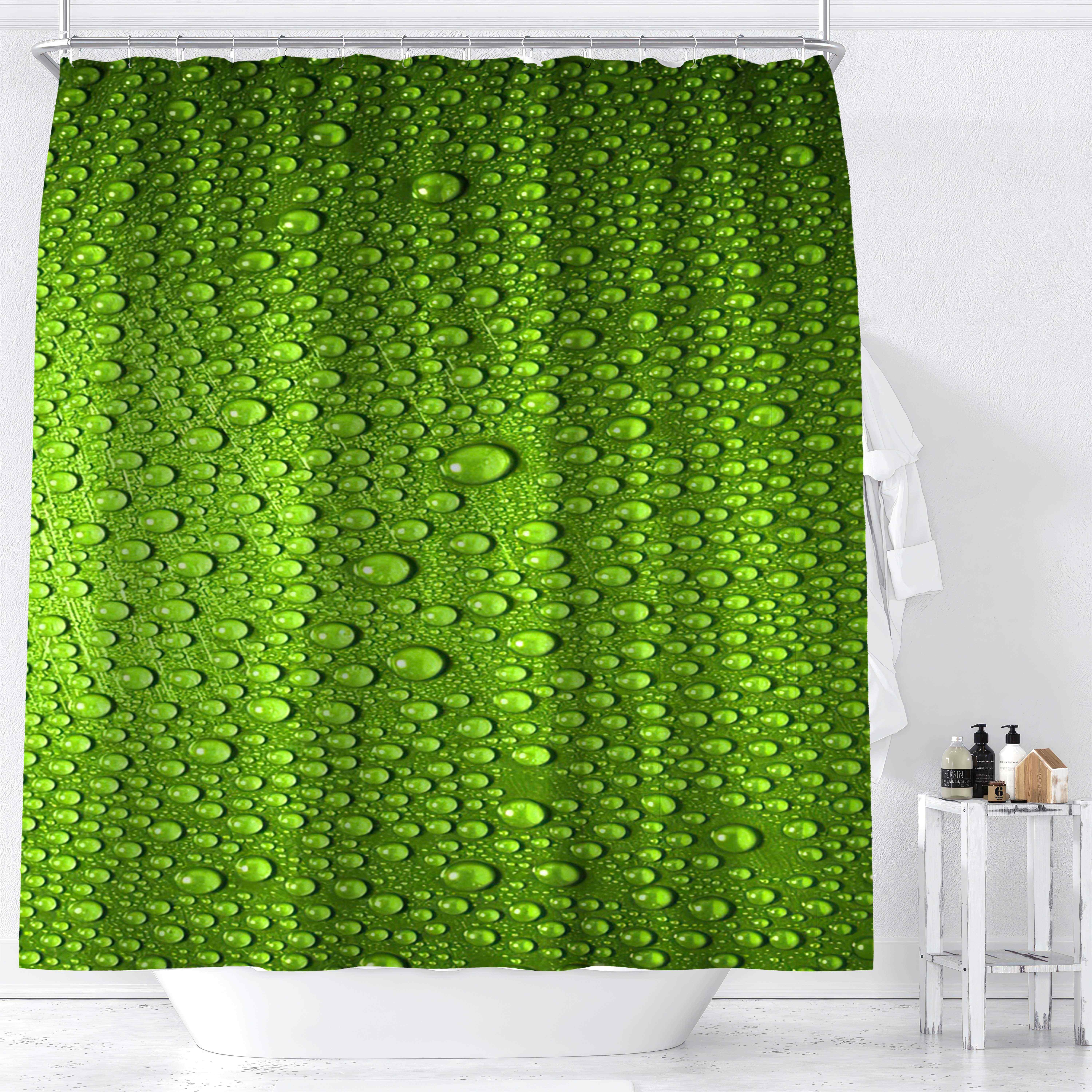 

Waterproof Green Water Droplet Pattern Shower Curtain With Hooks - Machine Washable, All-season Polyester Bathroom Decor By Ywjhui Shower Curtain Sets For Bathrooms Shower Curtain For Bathrooms