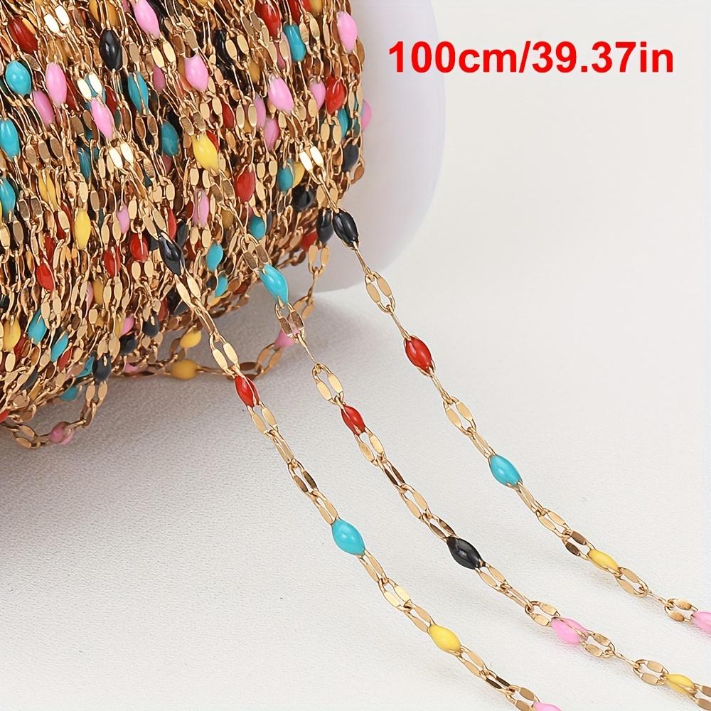 TEMU Catena per in acciaio inossidabile da 1 metro, collana e bracciale stile bohemien con anelli colorati a olio, catena fai-da-te per creazione