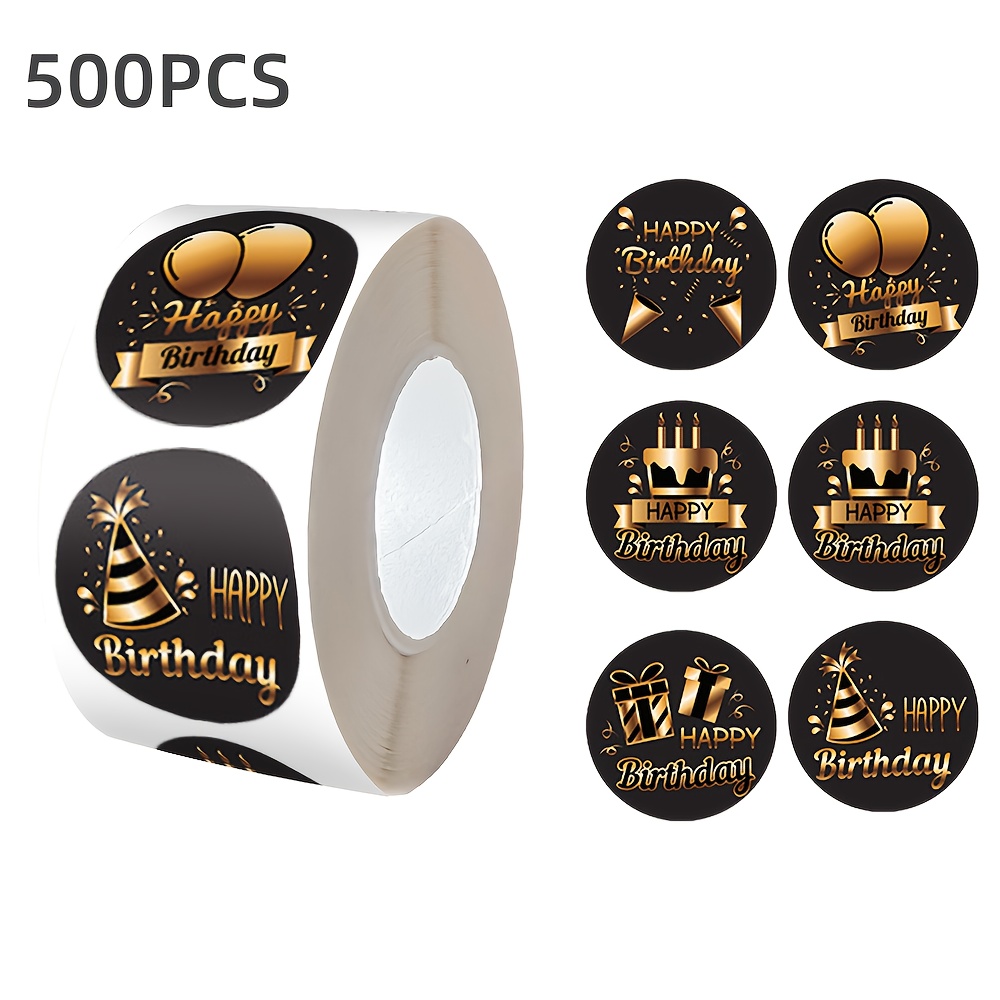 

500 Stickers Per Roll, Self-adhesive Stickers, Round Black Birthday Party Gift Cards, Commercial Diy Decorative Labels, Pvc Waterproof Adhesive.