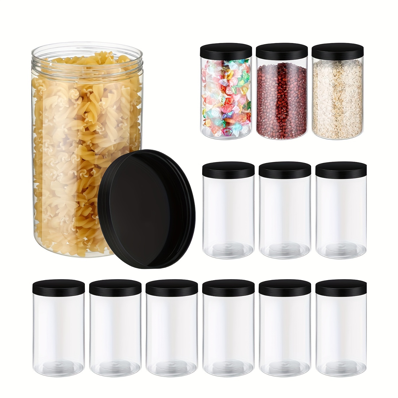 

6pcs 43oz Food Storage Jars With Smooth Black Lids - Bpa Free, Wide Mouth For Easy Pouring & Cleaning - Kitchen Pantry Organization