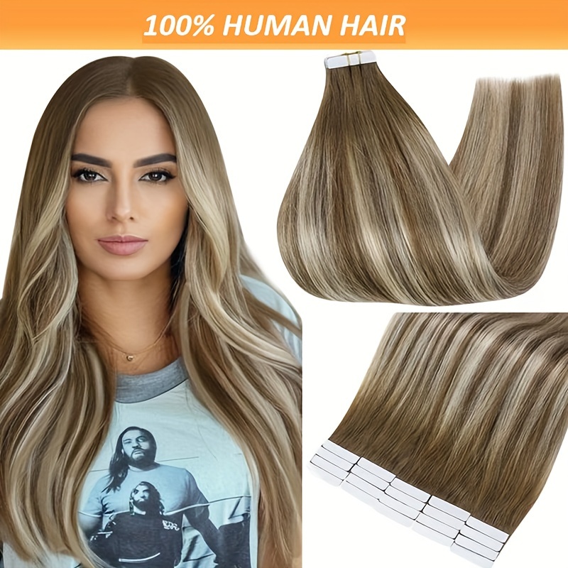 

Seamless 20pcs Set Of 16-26 Inch Straight Human Hair Extensions In 4/613 Blonde - Realistic & Natural-looking, -in For Tones