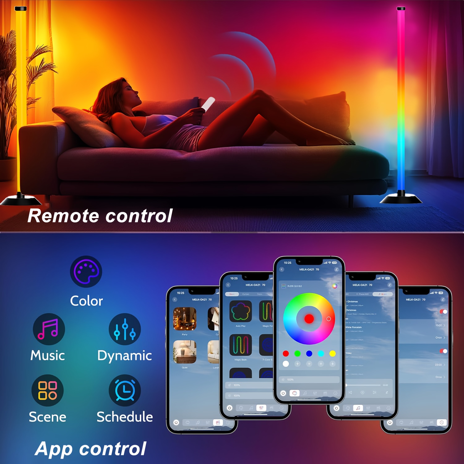 NBBUFF USB Light Bar Featuring App And Remote Control, RGBICW Corner Floor Lamp, Programmable Modern LED Light, Music Synchronization, 16 Million Colors - Suitable for Bedroom, Office, Birthday Celebrations, Halloween, And Christmas Decorations
