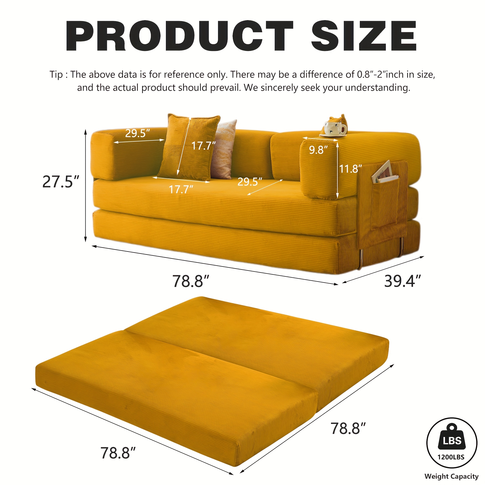 78 8 convertible sofa bed compression sofa with corduroy fabric witharmrestsand backrest modular sectional for living room bedroom studio compressionsofa in box Product details 0