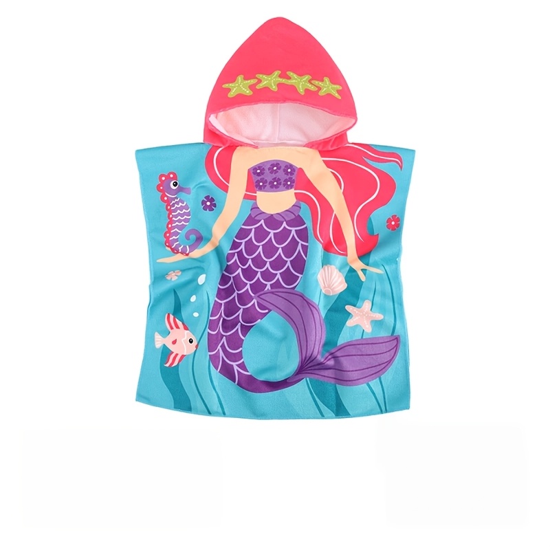 TEMU Single-pack Cartoon Hooded Beach Towel For, Ballet /mermaid Style, Quick-absorbing Bath Towel