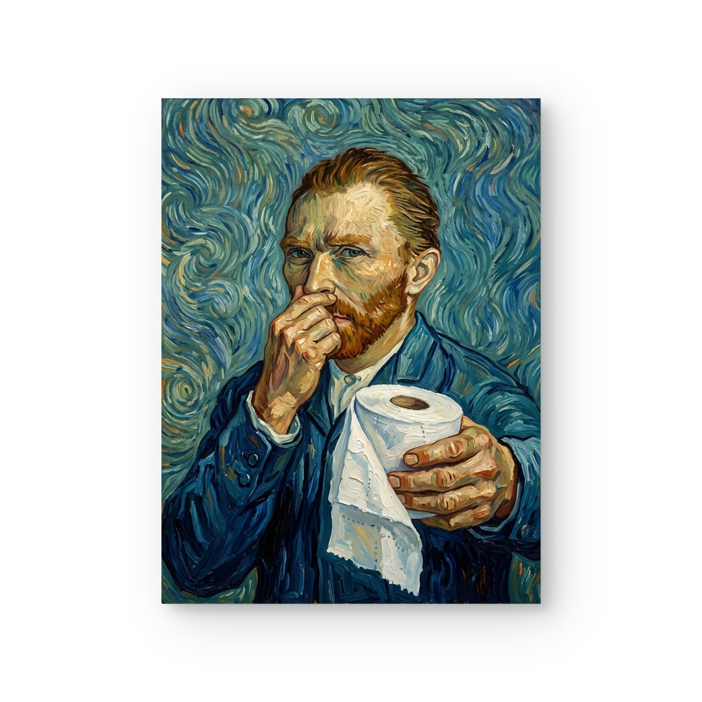 TEMU Impression d'art mural pour papier toilette, portrait de Van Gogh amusant, 2D plat, 1 pièce, style Nuit Étoilée, affiche de décoration de salle