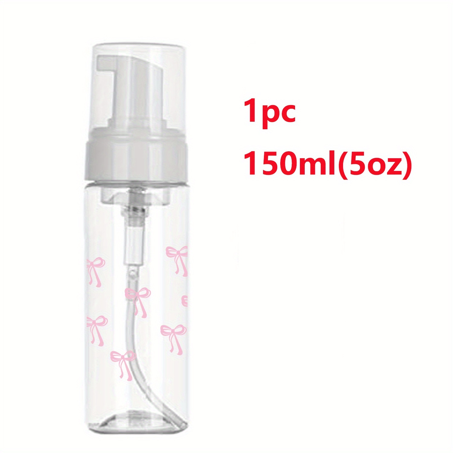E-shop 150 ml/5 oz Schaumspülmittel Flasche mit Kirsch, Gänseblümchen-Liebes-Schleife Etikett, durchsichtige Schaumflasche, leere Schaumspülmittel