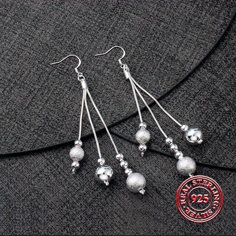 

925 Sterling Silver Drop Earrings Silvery Tassel Design High Quality & Hypoallergenic Jewelry Casual Dating Decor For Female