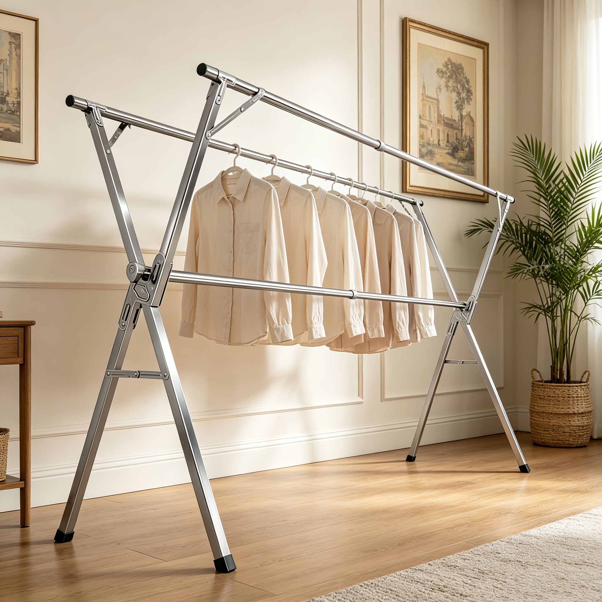 Extendable Foldable Clothes Drying Rack, Heavy-duty Stainless Steel Laundry Rack For Towels, Sheets & Garments, Indoor/outdoor Use, Space- Collapsible Design