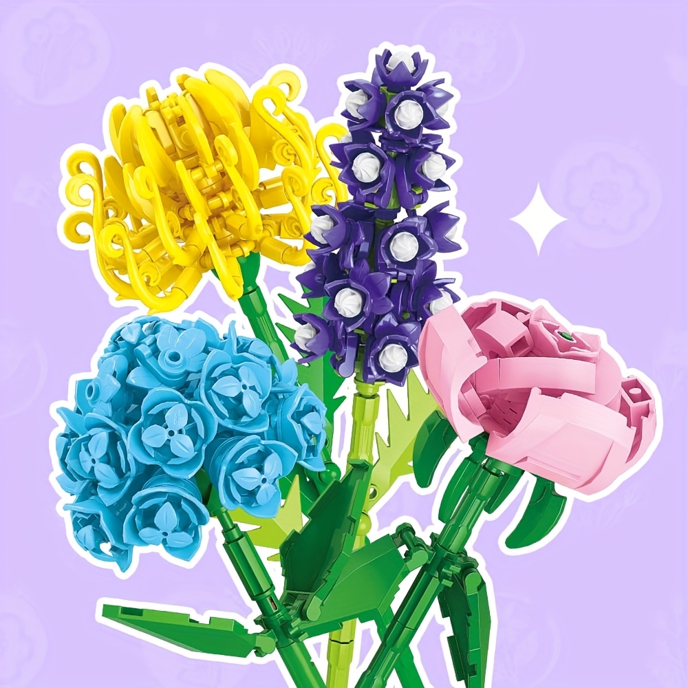 Flower Building Blocks Toy Set with Vase Model