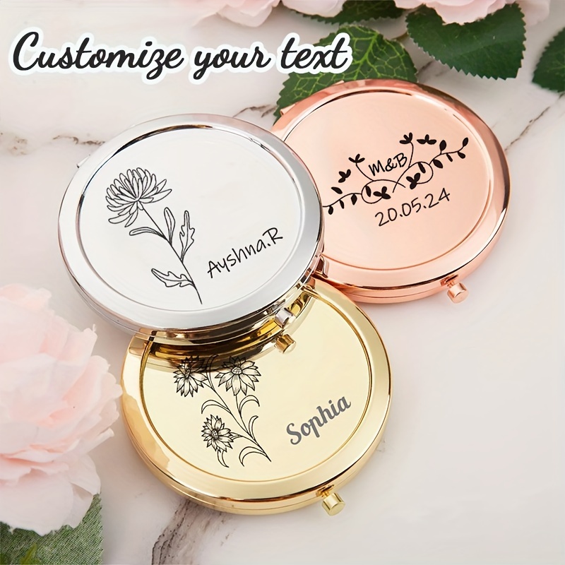 

1pc Custom Compact Mirror, Perfect Wedding Gifts For Guests, Gift For Bridal Party With Names And Special Dates, Bridesmaids Gifts Pocket Mirror