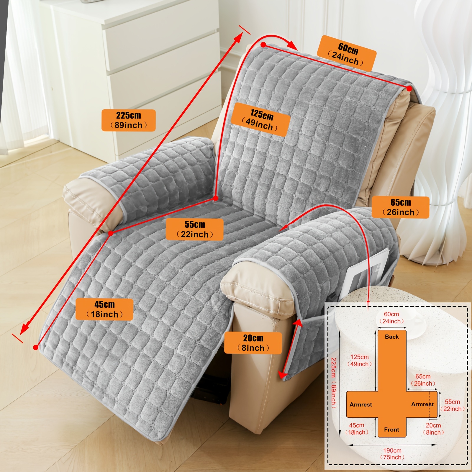 TEMU 1pc Pocket Square Flannel Sofa Cover, European And American Popular Solid Color Short Plush Single Seat Cushion Cover, Thickened Warm Autumn And