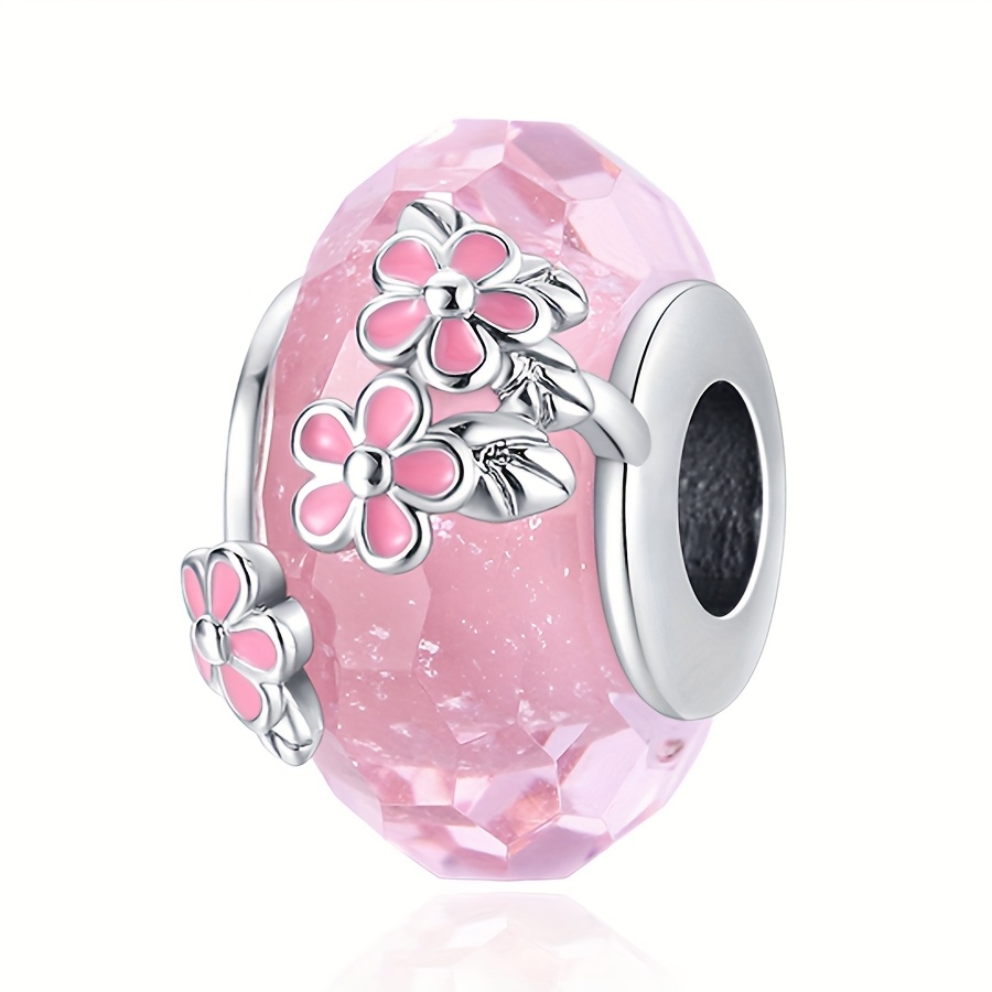 S925 Silvery-plated String Sakura Glazed Bead Fashion Charm , Suitable For Bracelets And Necklace Additions, Used As Birthday And Holiday Perfect Jewelry Bracelet Additions, Gifts
