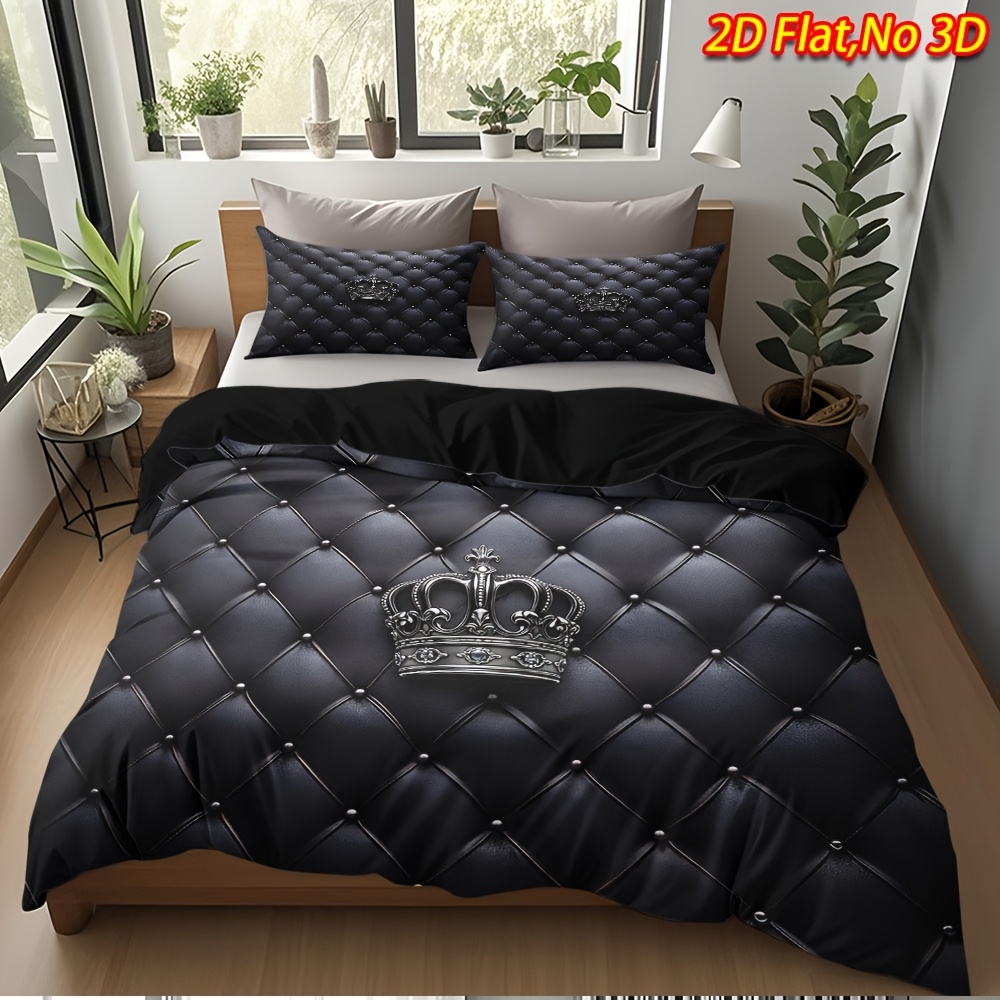 TEMU 2/3pcs Set Comfortable Crown Theme Duvet Cover Set, Perfect Gift, Soft High-definition , ! Machine Washable (1 Duvet Cover   1/2 Pillowcases, No