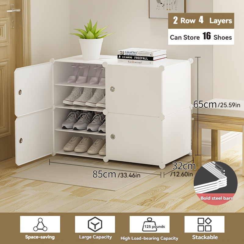 TEMU Meuble à Chaussures Blanc en Plastique Grande avec Plusieurs Compartiments - Meuble à Chaussures Indépendant Adapté au Rangement dans les