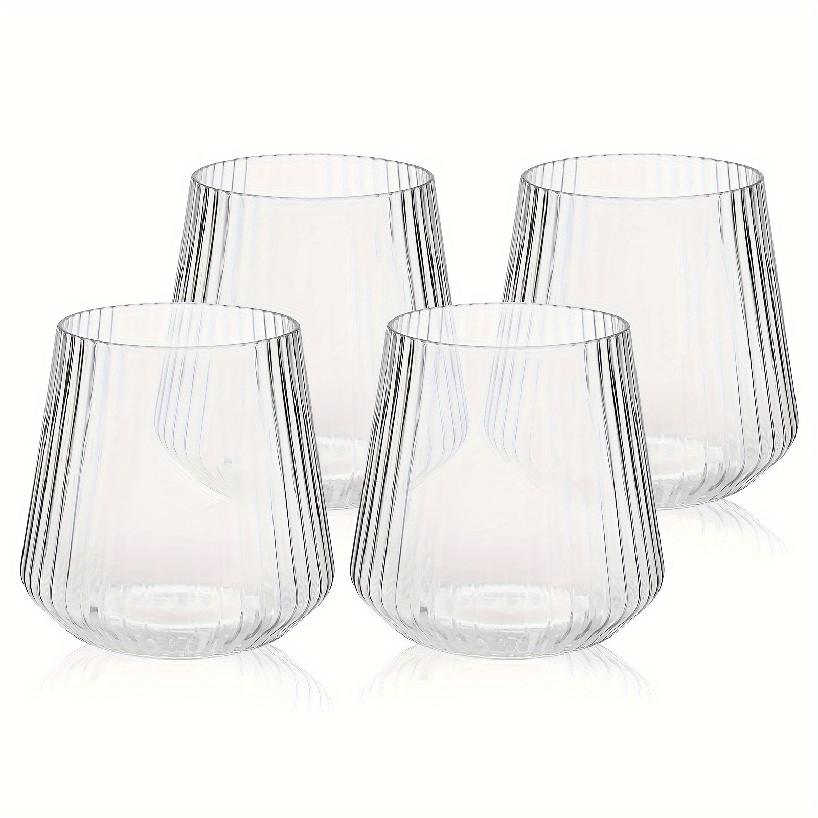 

4pcs Plastic Drinking Cups (400ml/14oz), Transparent Textured Plastic Cups, Sturdy And Reusable, Suitable For Drinks, Desserts, And More
