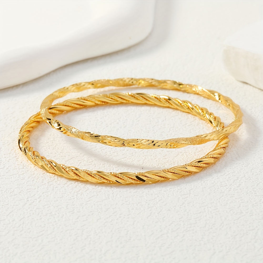 TEMU Middle East 2pcs Set 24k Gold Plated Copper Thin Braided Elegant Bridal Bracelet - Birthday Party Gift For Women