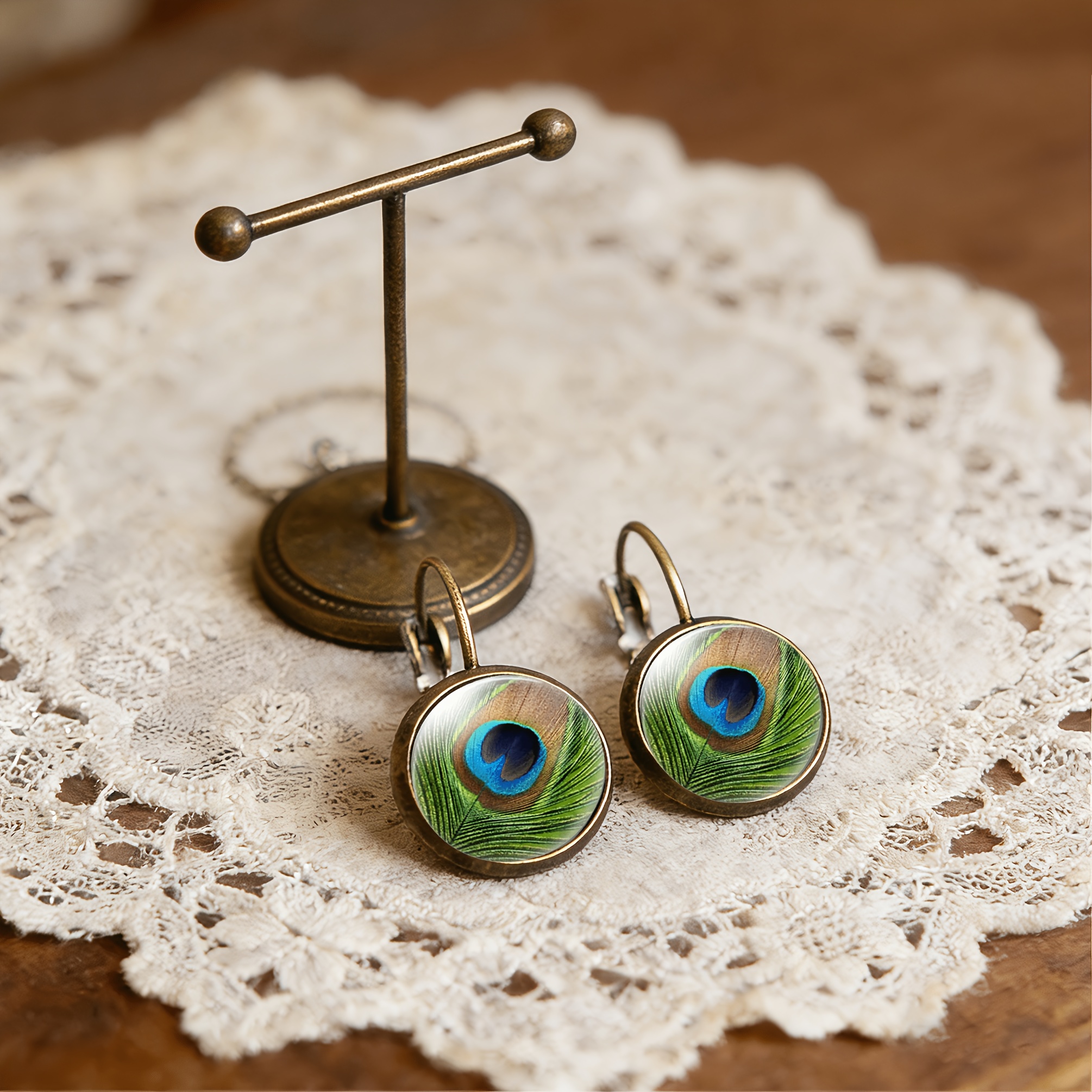 2pcs Set of Ancient Blue Round Classical Earrings