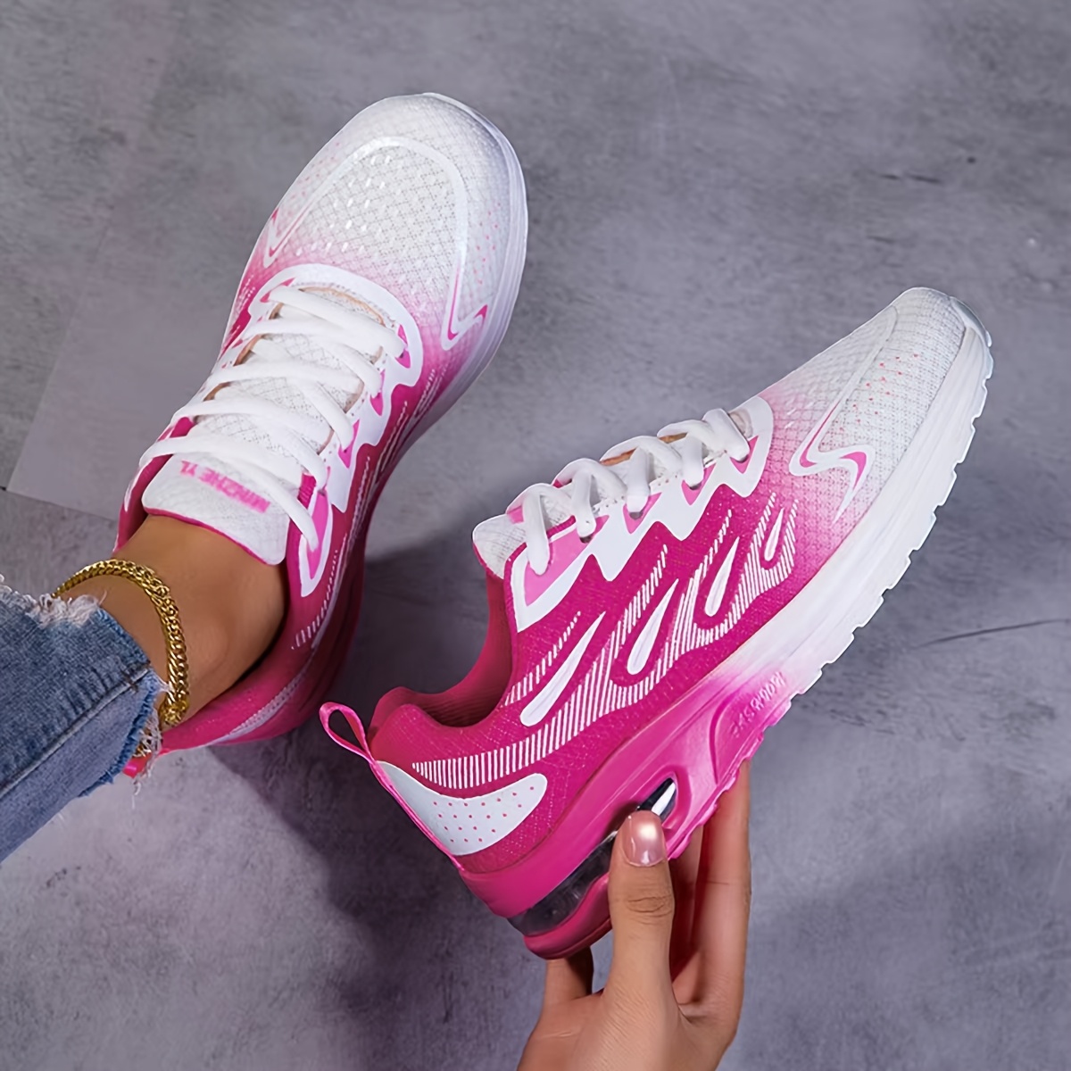 Image of Suitable For Autumn Winter Running Shoes With Air Cushion - Stylish Gradient Purple To , Lace-up Sneakers For Casual And Athletic Wear