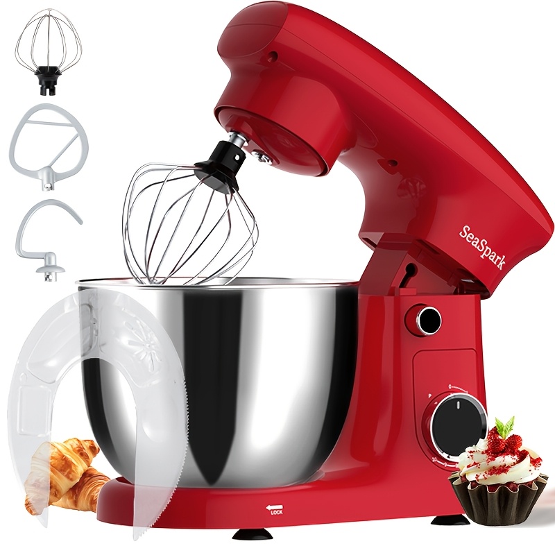 Image of Seaspark Stand Mixer, 5.5qt 3-in-1 10 Speed Kitchen Electric Mixer With Stainless Steel Bowl, Dough Hook, Flat Mixer, Suitable For Most