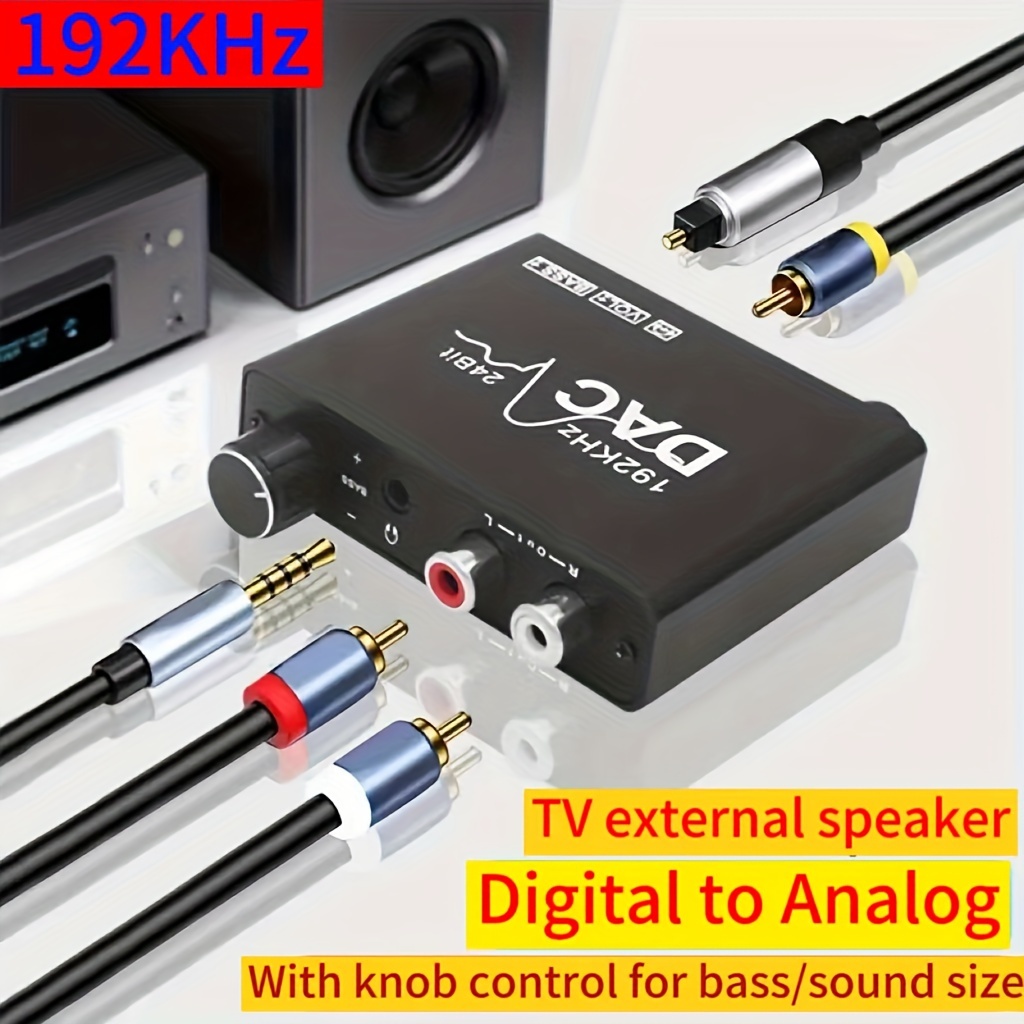  Convertidor de audio digital a analógico de 192 KHz, adaptador  de audio digital óptico coaxial a analógico RCA con fibra óptica y cable  USB, para TV para caja para PS3 para