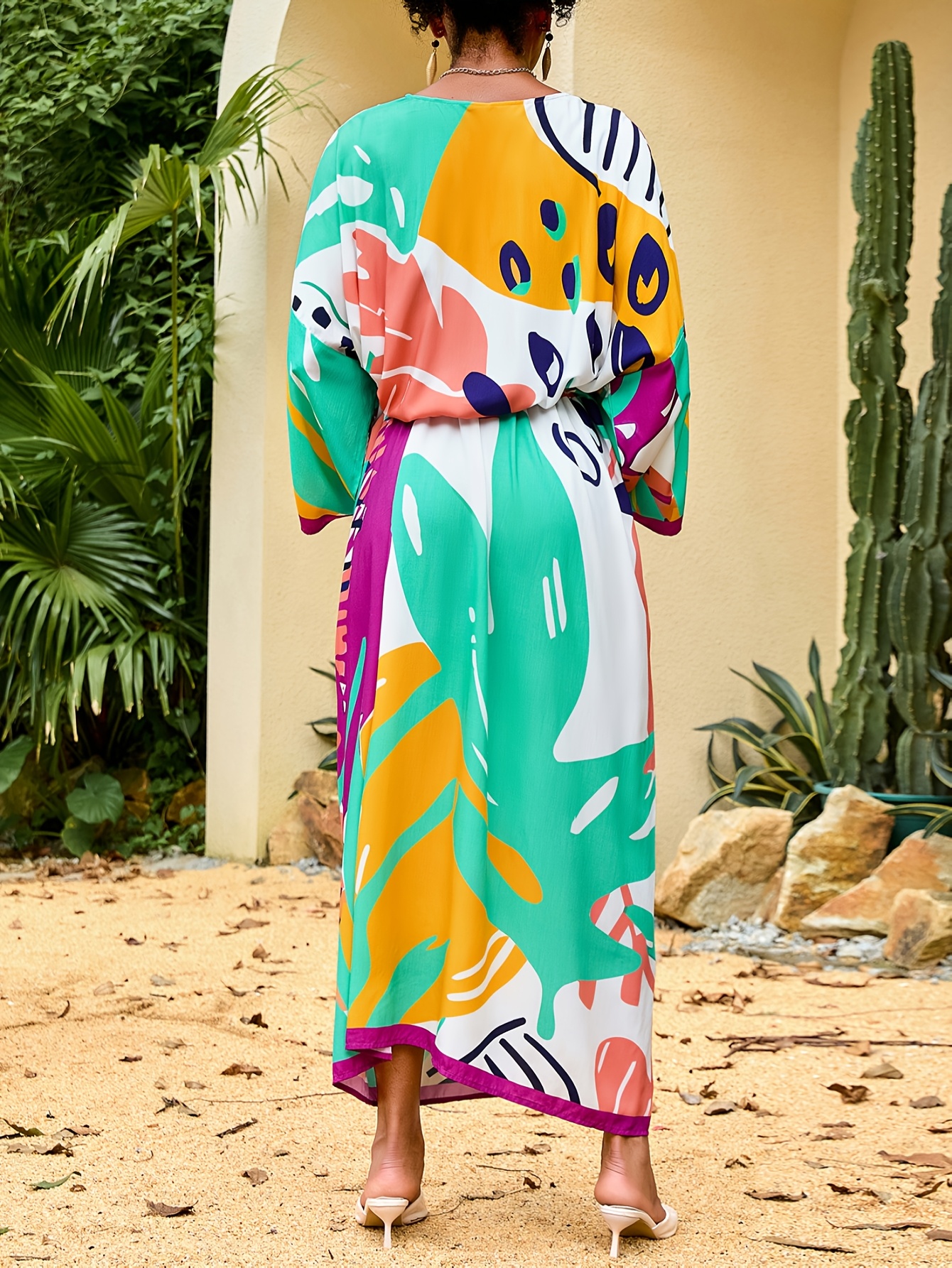 boho chic viscose kimono cardigan vibrant tropical print Temu - Main Image