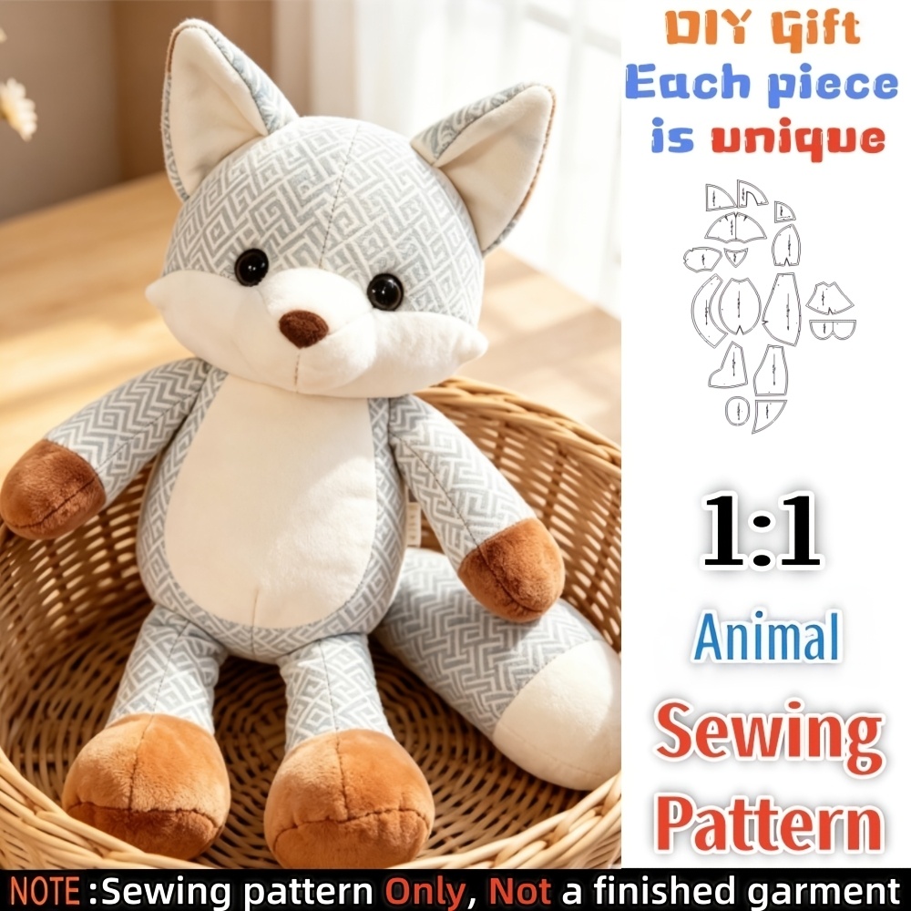 TEMU Patron de couture pour peluche de renard à l'échelle 1:1, adapté au bricolage, à l'artisanat et à la production en petite série - Taille unique