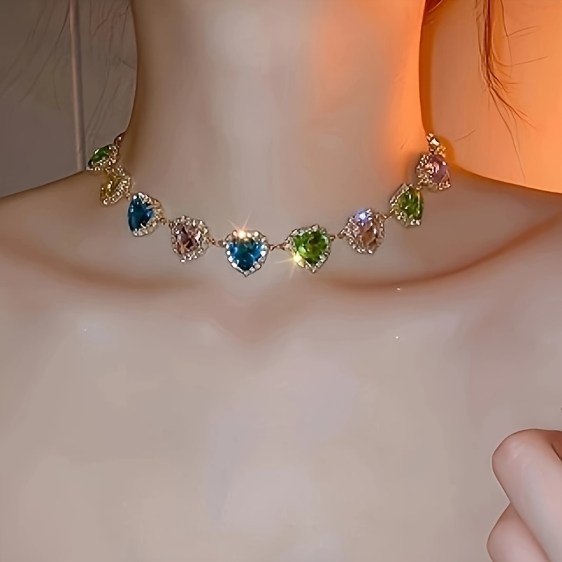 

Heart Shape Colorful Decor Choker Cute Alloy Jewelry Valentine's Day Necklace For Lovers