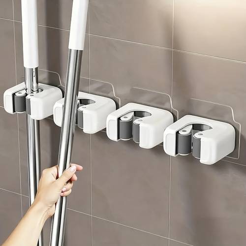 3pcs no drill wall mounted mop and broom rack strong plastic mop holder and broom hook space saving upright storage suitable for home kitchen bathroom no screws self installation utility hook utility hooks