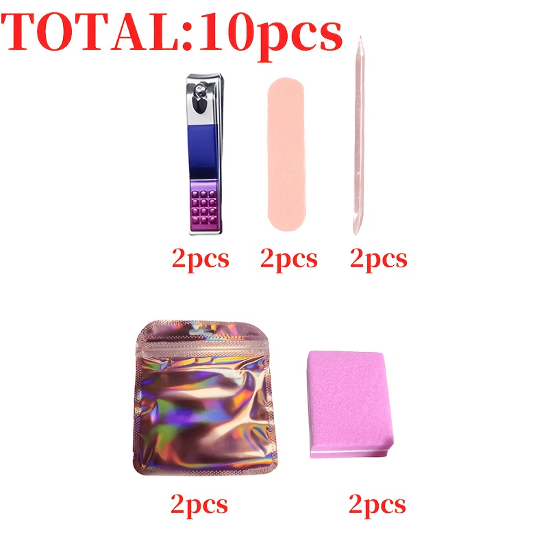 TEMU 10pcs Pink Nail Care Kit - Includes Nail Clipper, Rectangle Buffing Block, Dual-sided Glitter Buffer Stick, Cuticle Pusher, Laser Pouch -