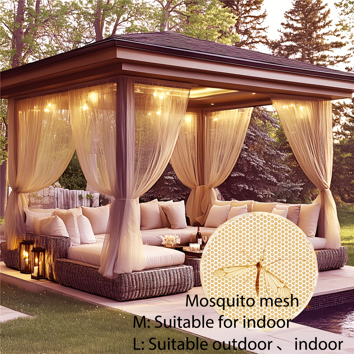 TEMU 1 Panel de Cortina Mosquitera Transparente Universal para Jardín y Patio - Malla Mosquitera de Poliéster Tejido para Cenador, Patio, Jardín,