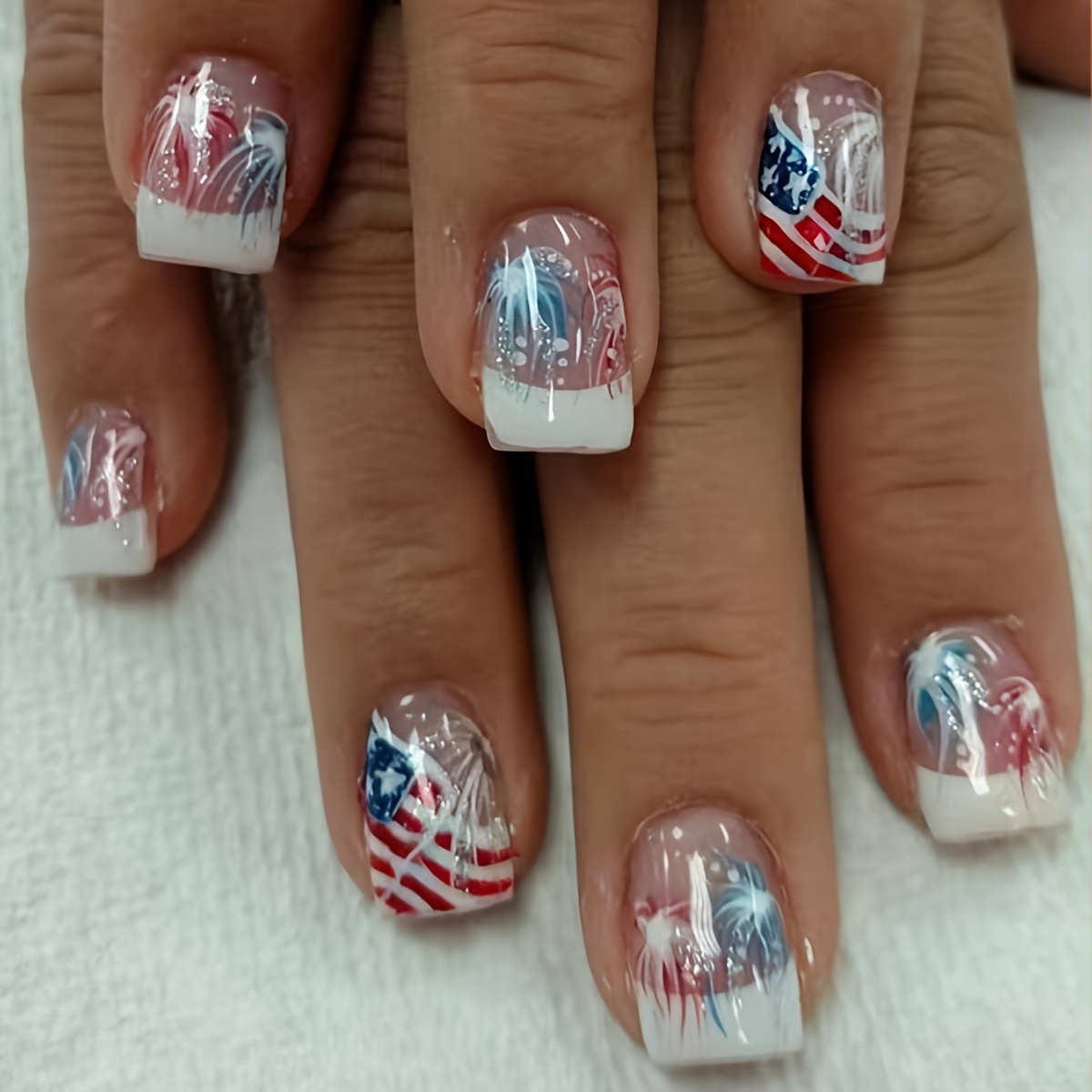 

Patriotic 4th Of Press-on Nails - 24pcs Reusable American Fake Nails, Short Square Shape, , Red, Fireworks Accents For Nail Art, Patriotic Accessories | Nails | Vibrant Nail Colors