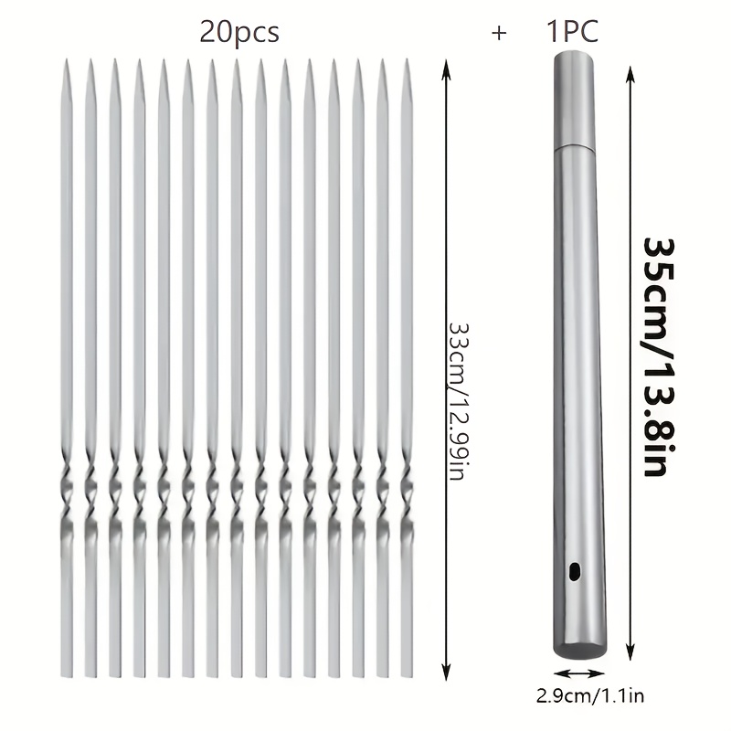 20/30/50pcs Brochettes de BBQ en Acier Inoxydable Durable avec 1 Tube de Rangement, Réutilisables et Faciles à Nettoyer pour les Fêtes de Grillades en Extérieur et en Intérieur