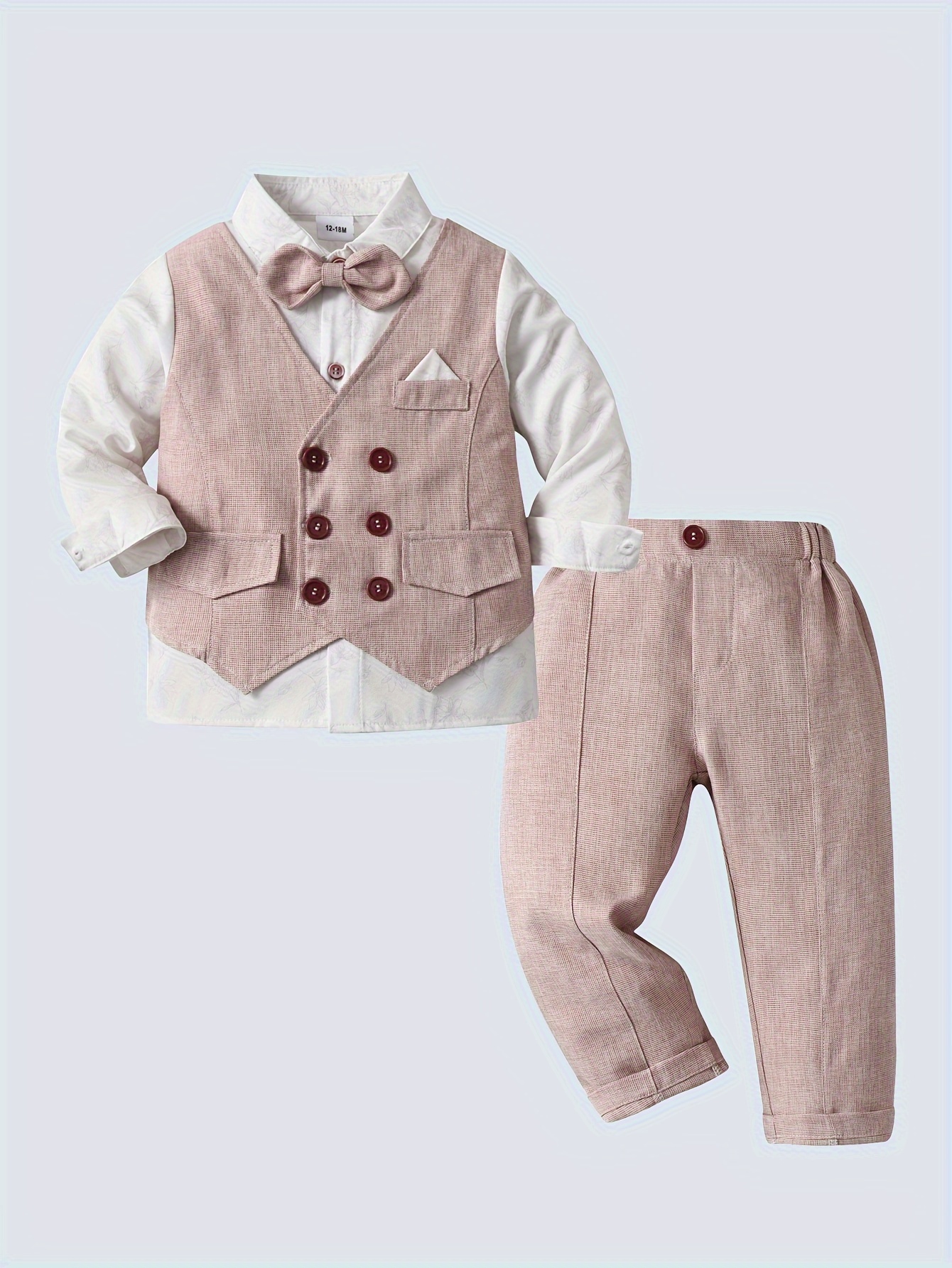 gentleman baby boy suit two piece shirt bow tie pink Temu Mauritius
