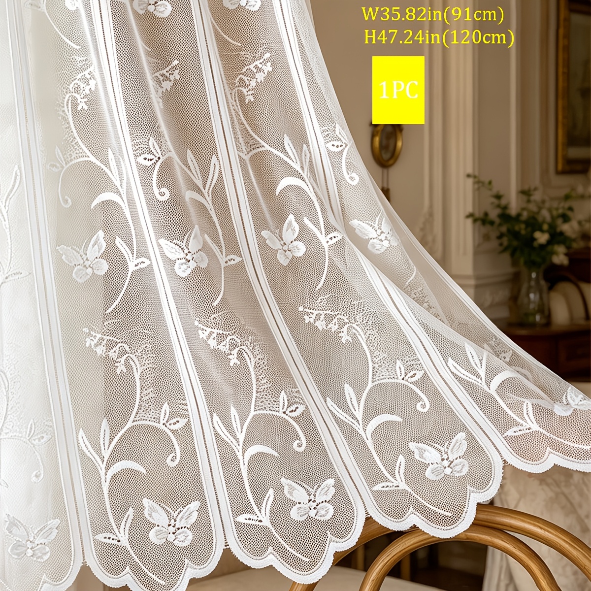 TEMU 1 pièce Petit Rideau Semi-Transparent à Passe-Tringle à Motif Papillon et Fleur, Simple, Élégant et Beau, Convient à Plusieurs Scènes comme