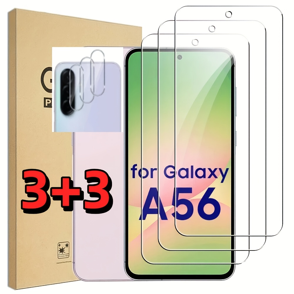 Image of 3+3 6-pack, High-definition Glass Film, Suitable For For Galaxy A56 5g Full-coverage Screen Glass Protective Film, For For Galaxy A56 5g Glass, Scratch-resistant And Bubble-free, 9h Hardness