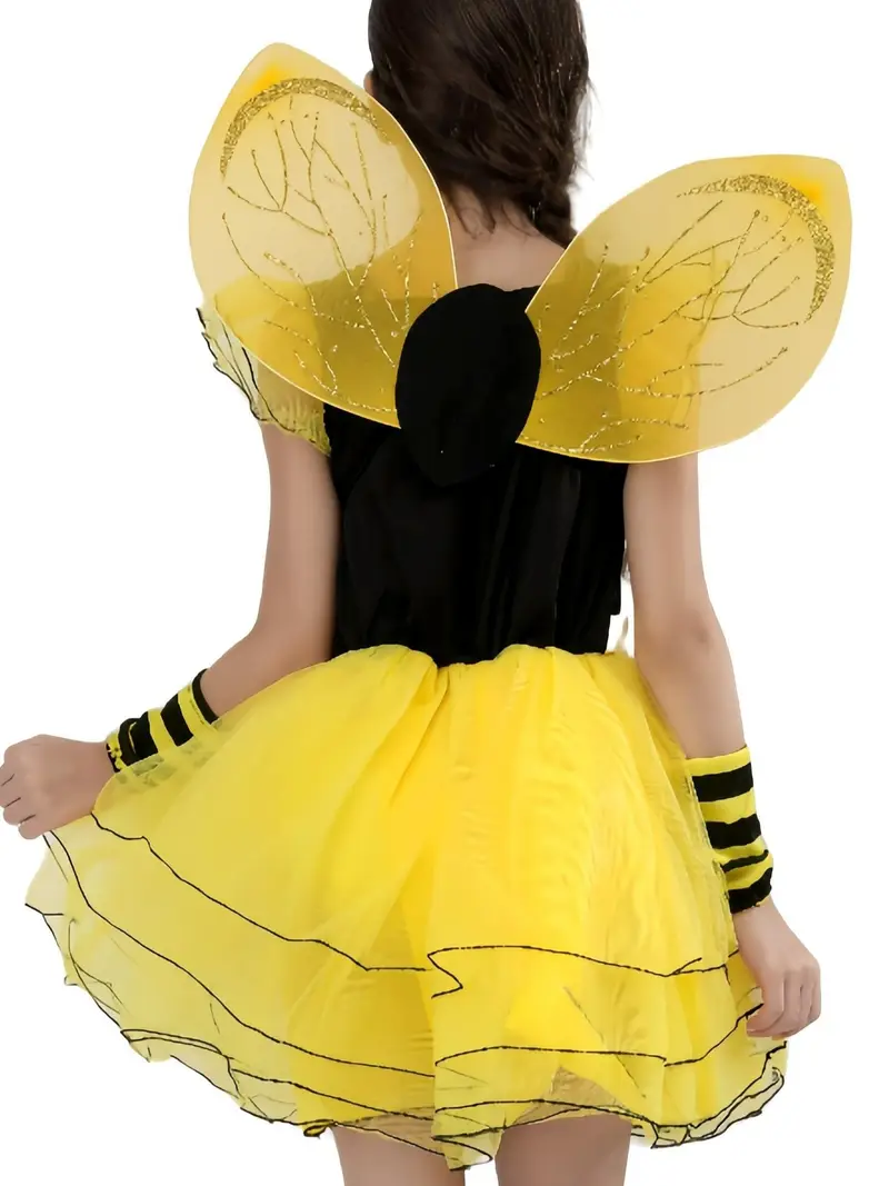 NVTRSD Lot de 4 costumes d'abeille, serre-tête en tulle, jupe, chaussettes rayées, gants longs, pour carnaval, Halloween, jeux de rôle, fête NVTRSD Lot de 4 costumes d'abeille, serre-tête en tulle, jupe, chaussettes rayées, gants longs, pour carnaval, Halloween, jeux de rôle, fête