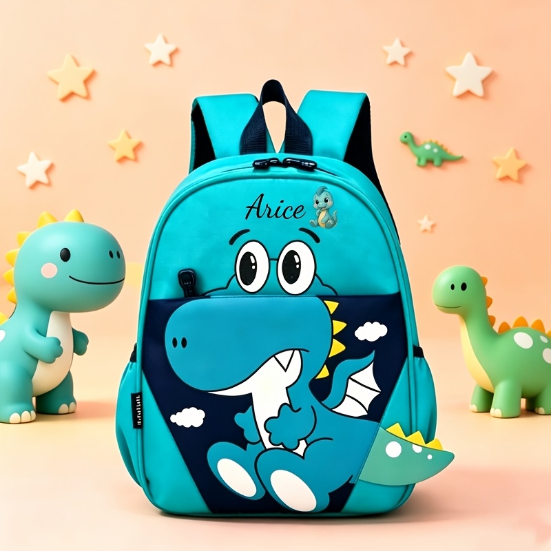TEMU 1pc Back-to-school Personalized Casual Backpack, Customizable With Name, Text, Or , Featuring Cute Cartoon Dinosaur Print, Lightweight,