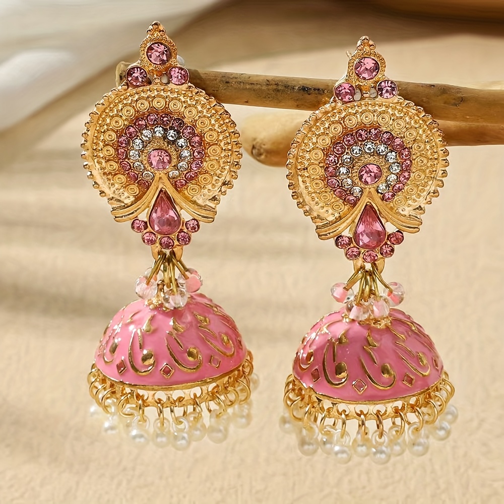 Rhinestone Inlaid Vintage Exquisite Drop Earrings, Bohemian Style