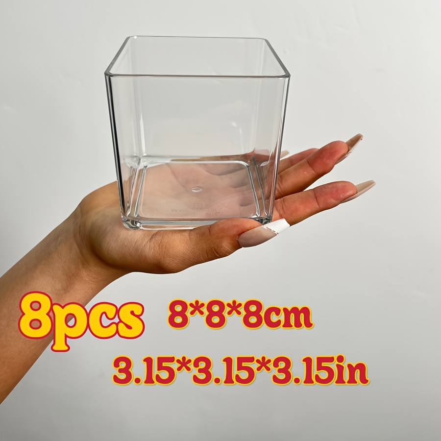 Image of 8pcs Set, Square Acrylic Vase Diameter 3.15 Inches, Transparent Cube, Anti-breakage Vase, Decorative Wedding Vase Center Piece, Wedding Ceremony Table Flower, Formal Banquet, Flower Container