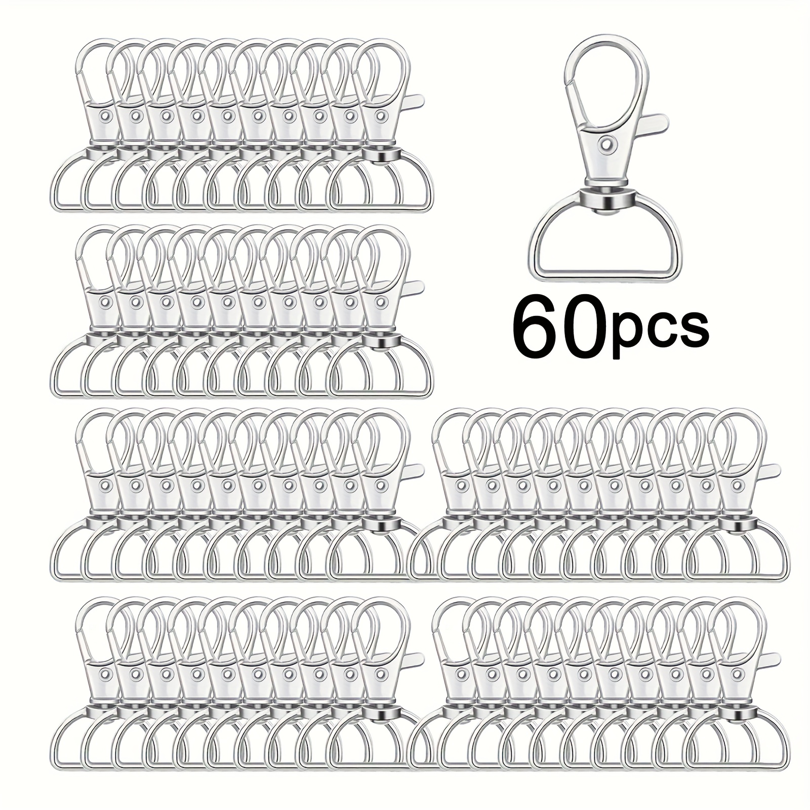 Image of 60pcs Swivel Clasp Hooks With D Rings, Alloy Lanyard Hardware For Keychain Making, Lanyard Making, Purse Hardware, Diy Craft
