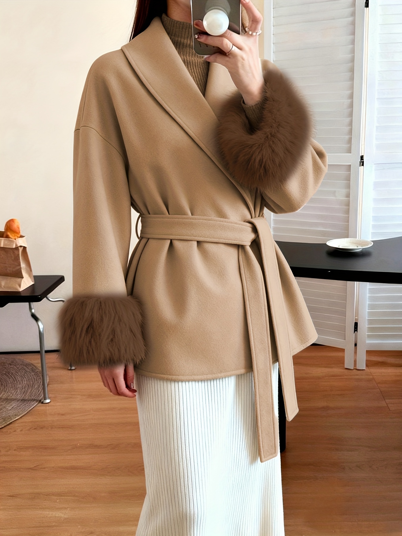 womens fashion elegant furry sleeve coat autumn winter womens clothing Product details 22