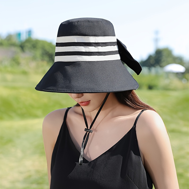 Stylish Wide Brim Sun Hat Bowknot Decor Sun Protection - Temu Canada
