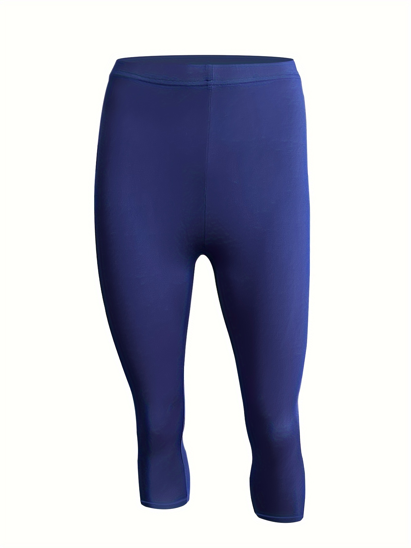 Plus Size Women's High-Waisted Yoga Leggings - Quick-Dry Stretchy 7/8 Capri Pants for Summer, Tight-Fit Workout & Casual Wear, Solid Color, Machine Washable, Yoga Pants, Semitransparent Fabric, Highelastic Material