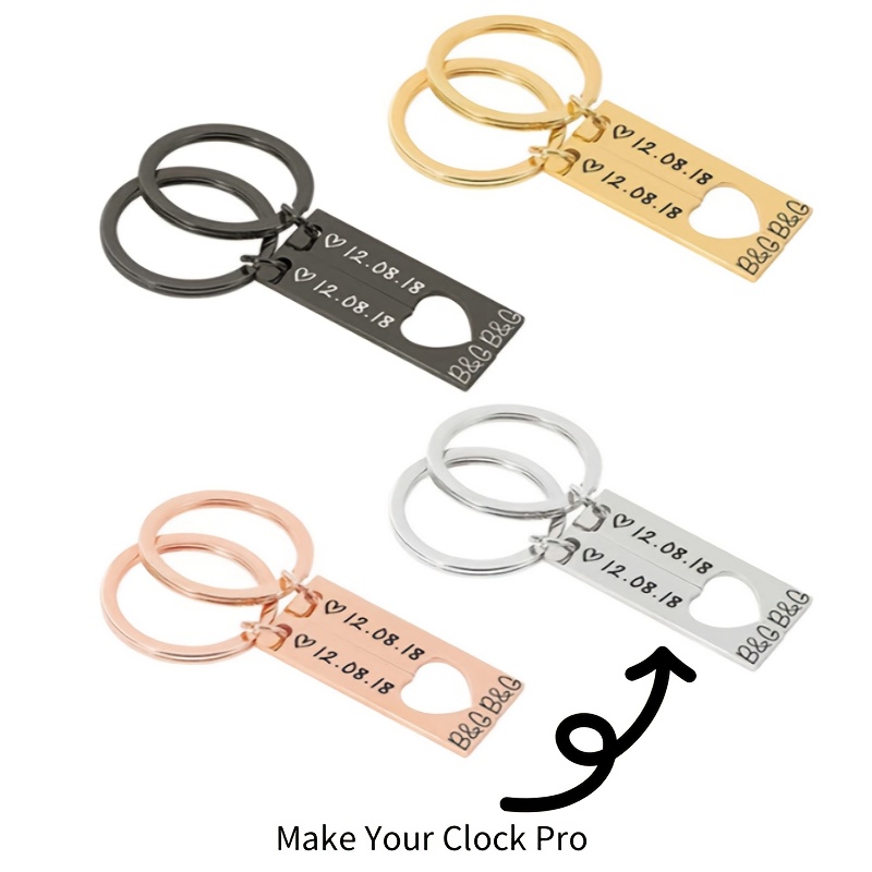 2pcs Custom Engraved Stainless Steel Keychains, Romantic Gift