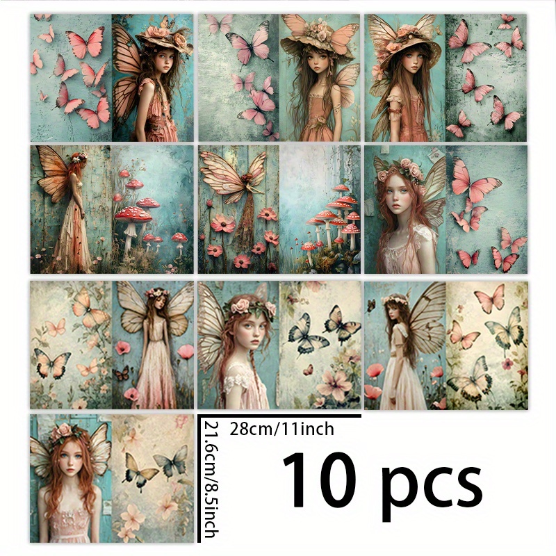 TEMU 1 Set van 10 (11*8.5 Inch) Vlinder Feeën Paddenstoel Achtergrond Materiaal Decoratie Retro Dagboek Junk Journal Wenskaart Planner Achtergrond