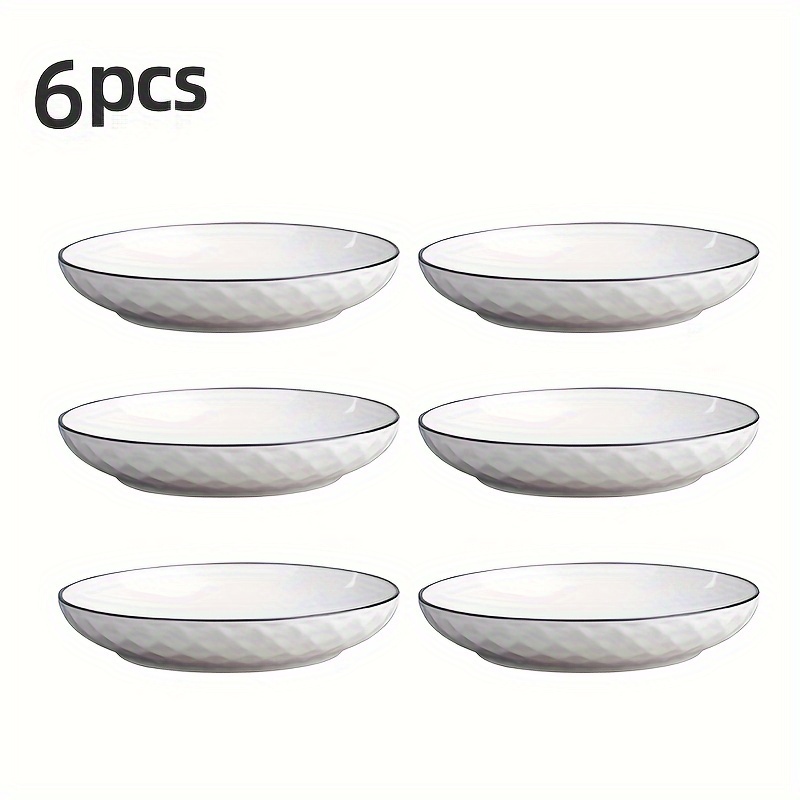 6 Ceramic Dinner Plates With Diamond Patterns, Suitable For Home Use, Round Deep Plates That Used In Microwaves