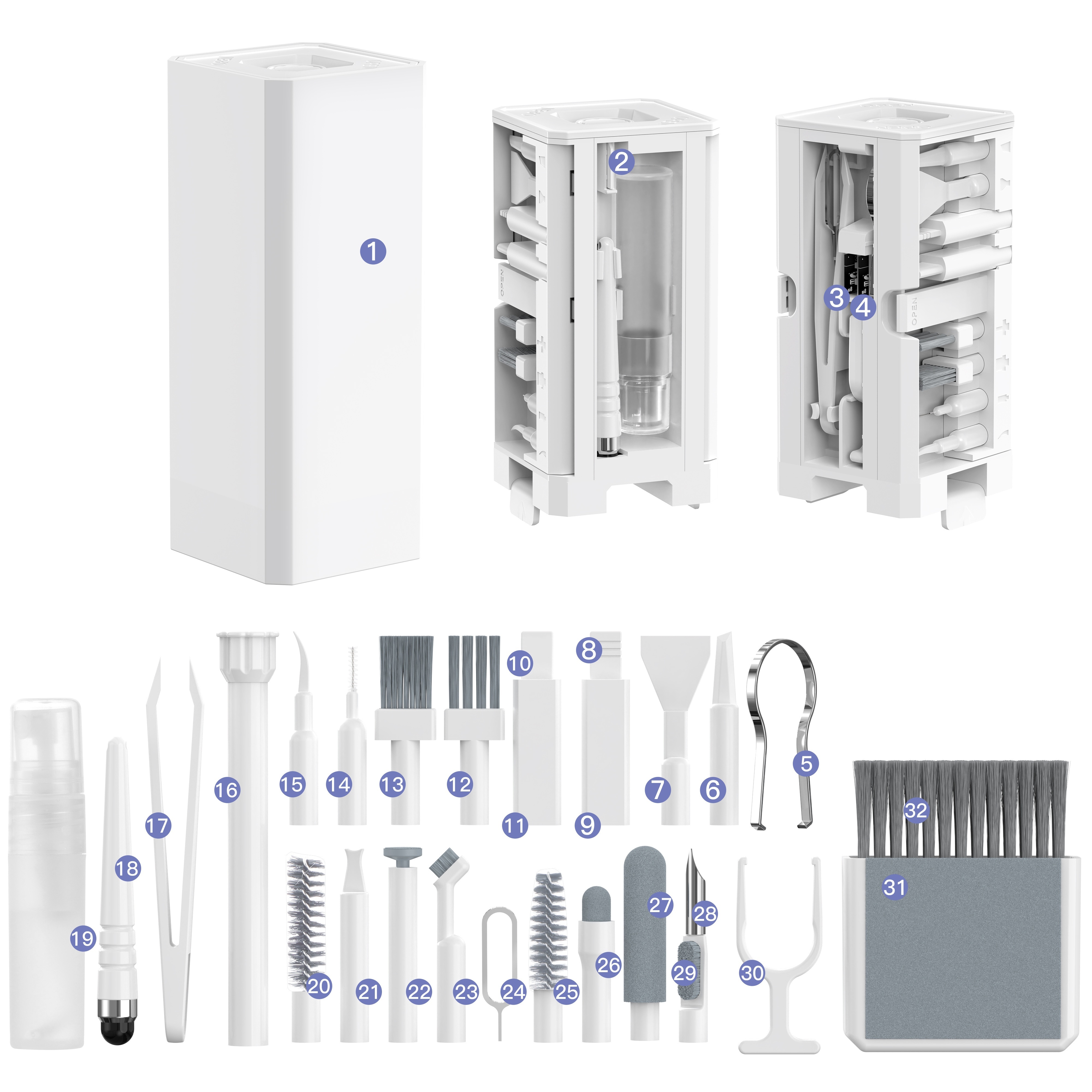 32-in-1 Cleaning Set For Computers, Including Brushes For Keyboards, Earphones, Ipads, Phones, And Cameras