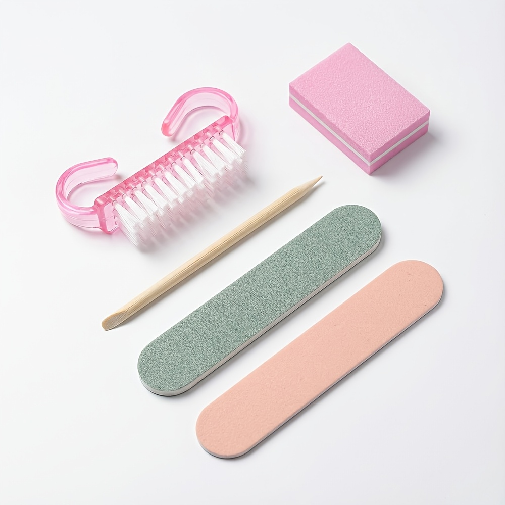 5pcs Nail Art Tool Set, Includes Nail Brush & Files