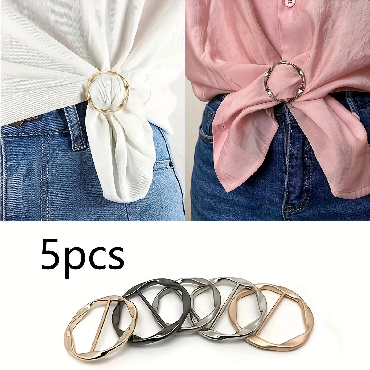 

5pcs Waistband Tighteners For And Scarves - Metal Buckles For , T-shirts & Shawls - Fashionable No-sew Waist Adjusters For Women's Clothing Accessories