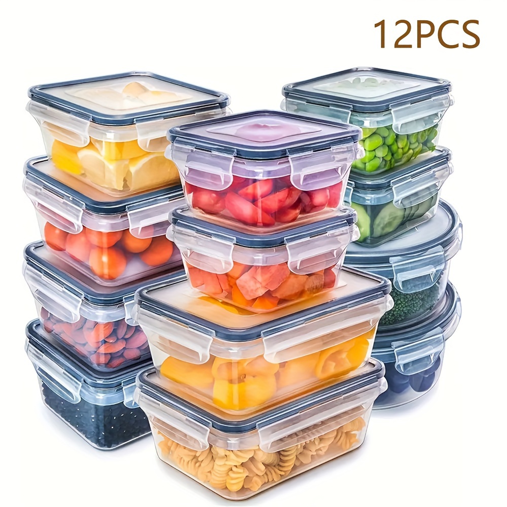 

12pcs Kitchen Set, Food Grade Plastic Jars, Bpa Free Refrigerator Fresh-keeping Box, Dishwasher Microwave Safe, Fruit Vegetable Crispe